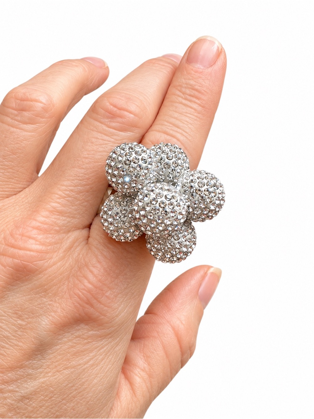 Swarovski Crystal Pavé Cluster Statement Ring Silver Tone Swan